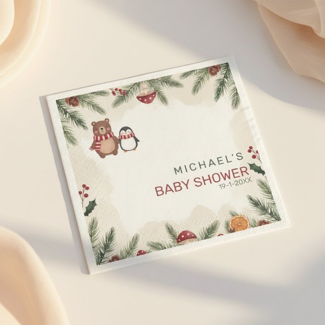 Serviette En Papier Winter Woodland Baby Shower Napkins (Créateur téléchargé)