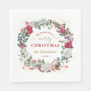 Serviette En Papier Wish You A Merry Christmas Wreath Monogram