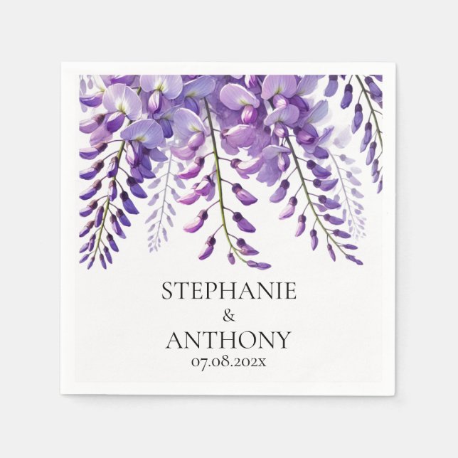 Serviette En Papier Wisteria Rustic Purple Floral Elegant Wedding (Devant)