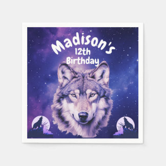 Serviette En Papier Wolf Galaxy Stars Cosmique fête d'anniversaire