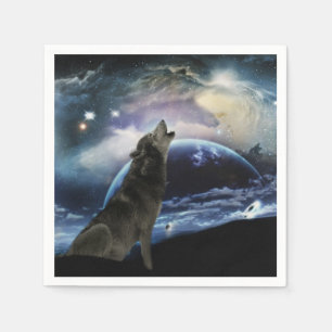 Serviette En Papier Wolf hurle sur la lune