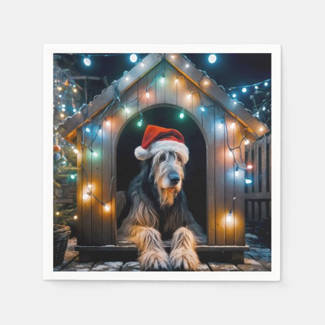 Serviette En Papier Wolfhound irlandais de Noël dans une niche (Devant)