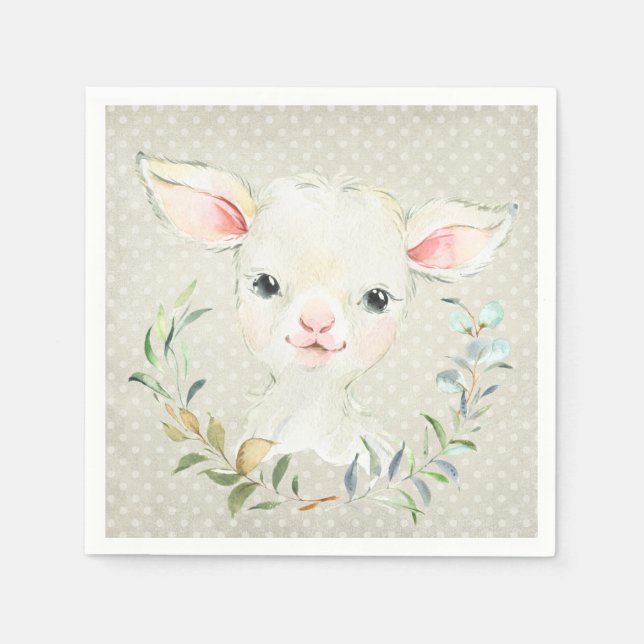 Serviette En Papier Wollie Lambert Lamb Neutral Napkin - Baby shower (Devant)