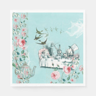 Serviette En Papier Wonderland Tea Party Aqua Pink Napkin