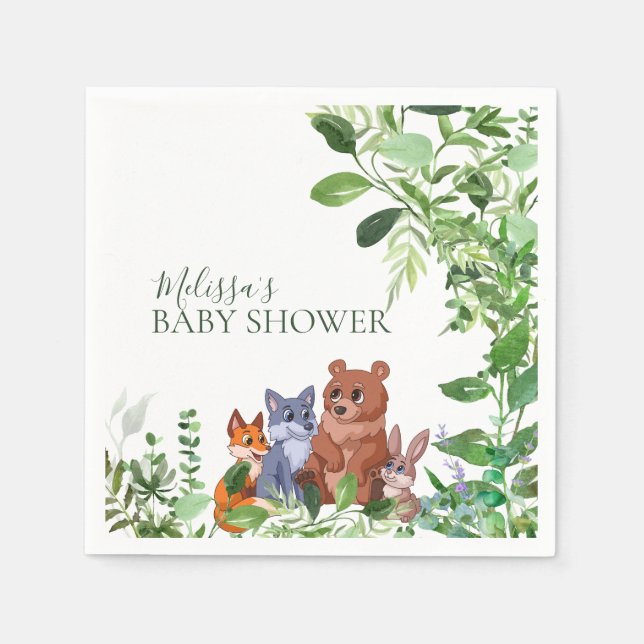Serviette En Papier Woodland bébé forêt amis vert fête personnalisée (Devant)