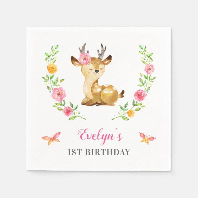 Serviette En Papier Woodland Girl Anniversaire Thème Cerf Cocktail Pap (Devant)