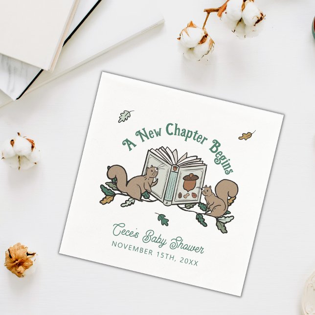 Serviette En Papier Woodland Storybook Nouveau chapitre commence le Ba (Woodland Storybook Baby Shower Napkins)