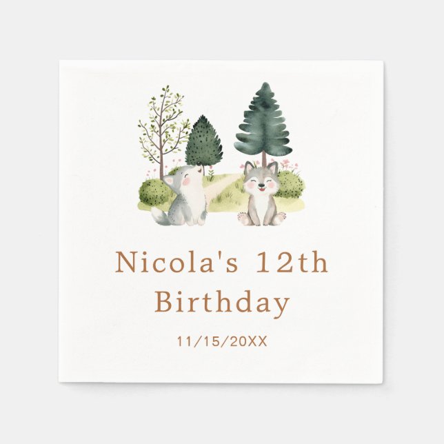 Serviette En Papier Woodland Wolf fête d'anniversaire (Devant)