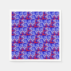 Serviette En Papier Word Art USA Texte, Bleu PAPIER PARTY NAPKINS