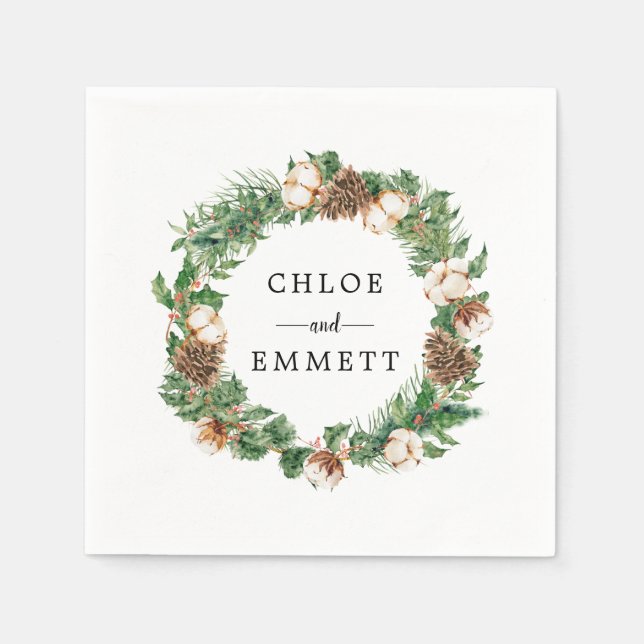 Serviette En Papier Wreath botanique d'hiver rustique Mariage personna (Devant)