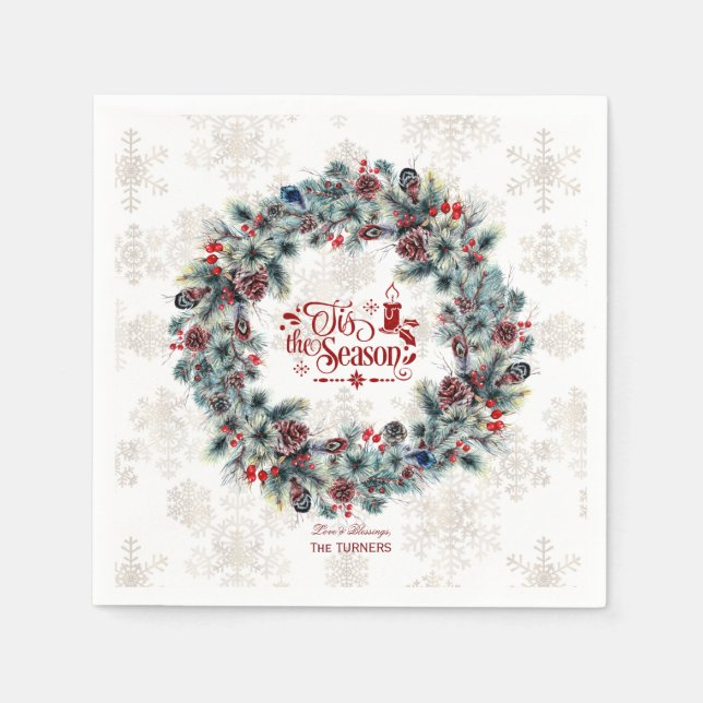 Serviette En Papier Wreath 'Tis Season Monogramme (Devant)