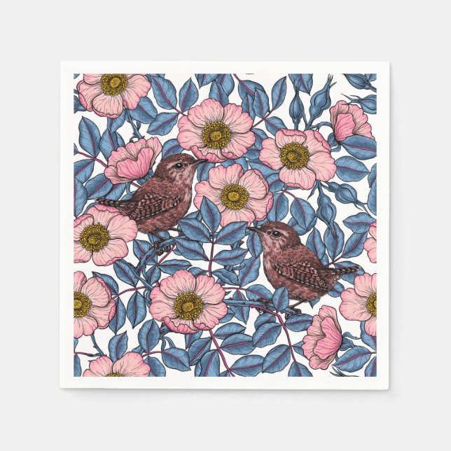 Serviette En Papier Wrens en rose (Devant)