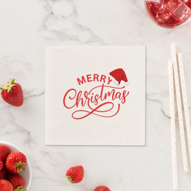 Serviette En Papier Xmas élégant calligraphie texte santa chapeauté (En situation)
