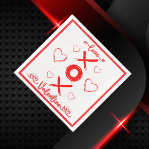 Serviette En Papier XOXO de Saint-Valentin aux coeurs rouges  