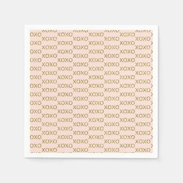 Serviette En Papier Xoxo rose et or de la Saint Valentin (Devant)