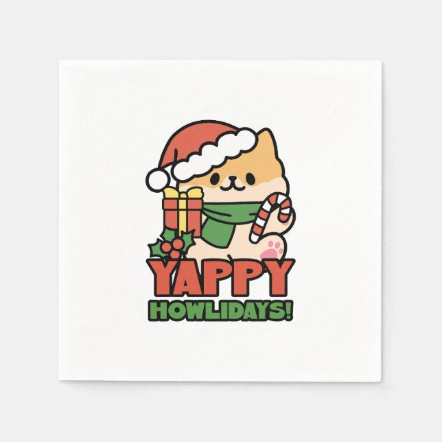 Serviette En Papier Yappy Howlidays - Jote Christmas Dog Cartoon (Devant)