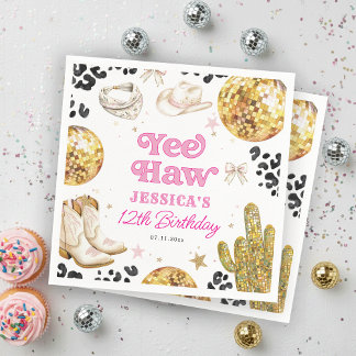Serviette En Papier Yee Haw Disco Cowgirl Rodeo Pink Birthday Party 