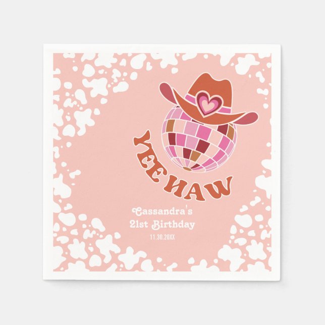 Serviette En Papier Yee Haw Peach Disco Cowgirl Rodeo Anniversaire (Devant)
