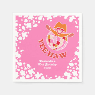 Serviette En Papier Yee Haw Pink Disco Cowgirl Rodeo Anniversaire