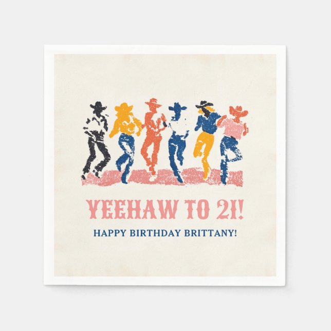 Serviette En Papier Yeehaw Cowgirl moderne 21e fête d'anniversaire (Devant)