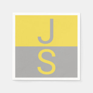 Serviette En Papier Yellow & Grey Modern Initials monogram