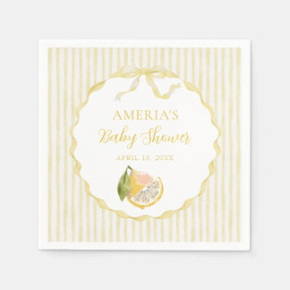 Serviette En Papier Yellow Lemon Citrus Stripes Baby Shower 