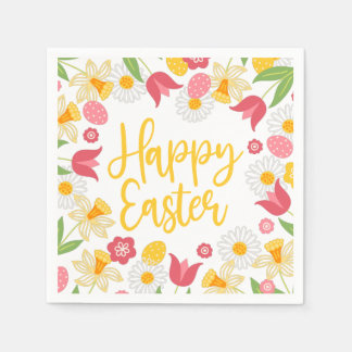 Serviette En Papier Yellow Red Floral Spring Easter