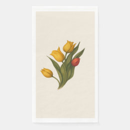 Serviette En Papier Yellow & Red Tulip Watercolor Guest Towels