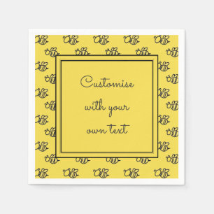 Serviette En Papier Yellow Summer Bees Motif Texte personnalisé