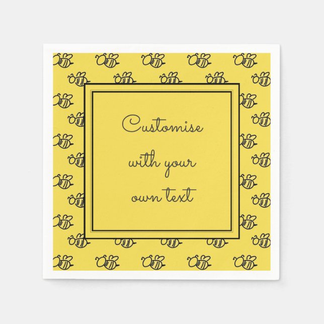 Serviette En Papier Yellow Summer Bees Motif Texte personnalisé (Devant)