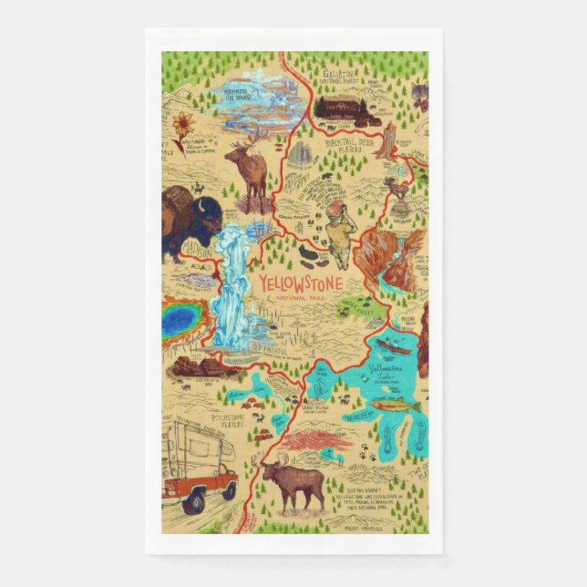 Serviette En Papier Yellowstone National Park Map (Devant)