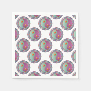 Serviette En Papier Yin Yang Médaillon Violet Turquoise