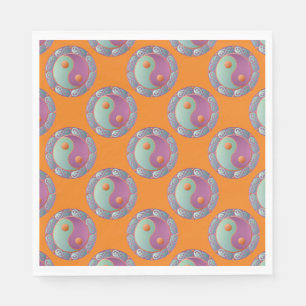 Serviette En Papier Yin Yang Médaillon Violet Turquoise