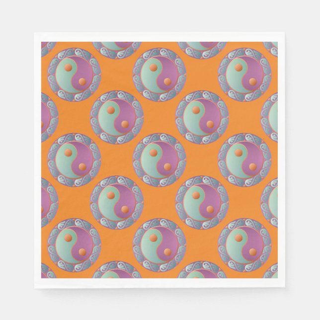 Serviette En Papier Yin Yang Médaillon Violet Turquoise (Devant)