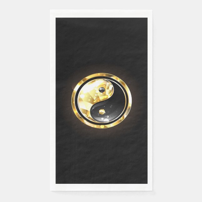 Serviette En Papier Yin Yang or sur noir (Devant)