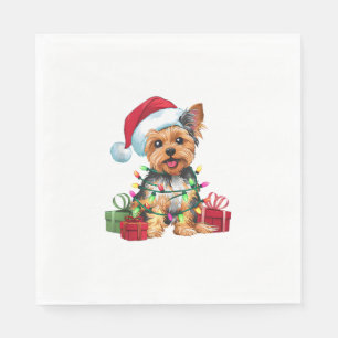 Serviette En Papier Yorkie Xmas éclairage Santa Hat Yorkie Chien Chris