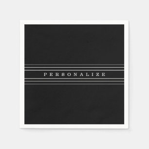 Serviette En Papier Your Custom Text & Modern Stripes   Black & White