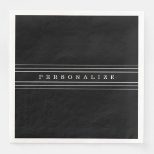 Serviette En Papier Your Custom Text & Modern Stripes Black & White