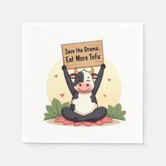 Serviette En Papier Zen Cow Protest – Save the Drama, Eat More Tofu