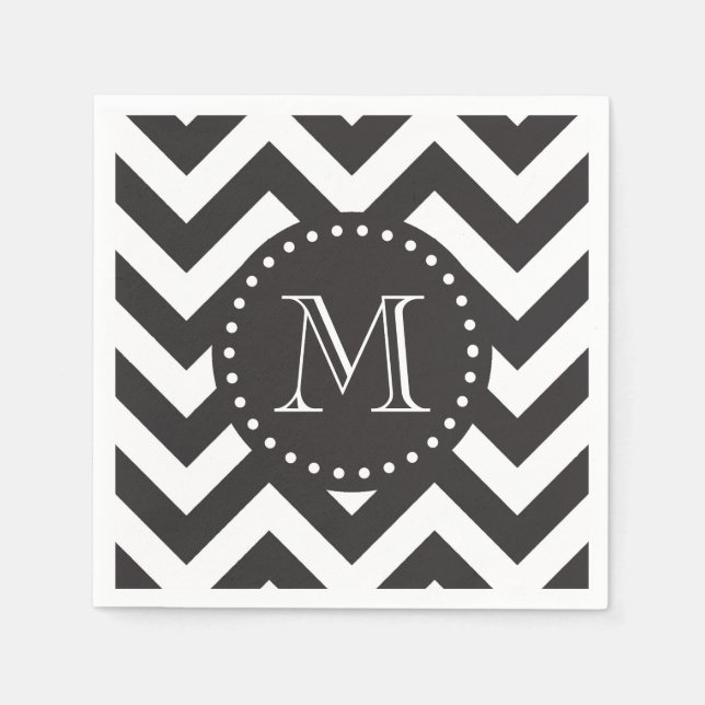 Serviette En Papier Zigzag noir et blanc Chevron Monogramme (Devant)