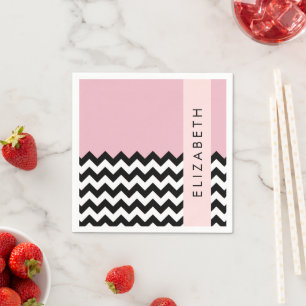 Serviette En Papier Zigzag noir et blanc, Chevron, rose, Votre nom
