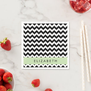 Serviette En Papier Zigzag noir et blanc, Motif Chevron, Votre nom