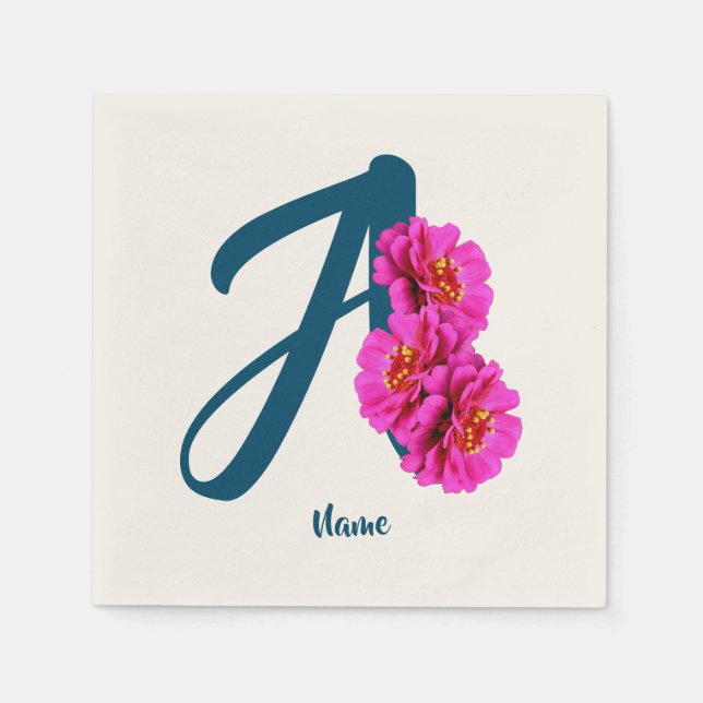 Serviette En Papier Zinnia Flowers Monogramme Initial A Votre Nom (Devant)