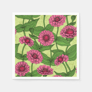 Serviette En Papier Zinnias rose sur vert clair