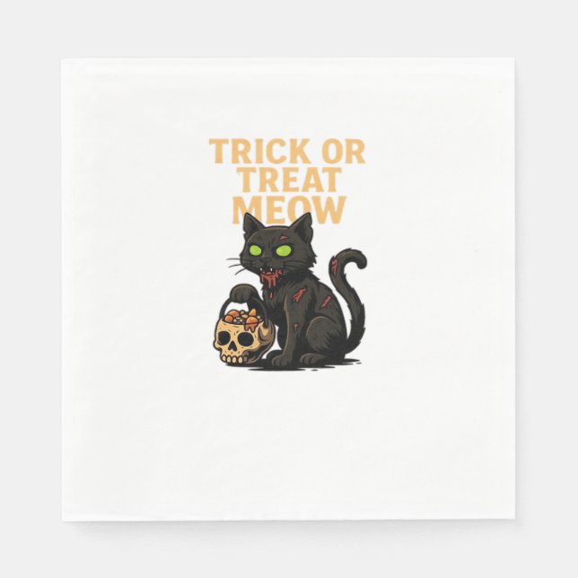 Serviette En Papier Zombie Chat - Tricoter ou traiter Meow Halloween D (Devant)