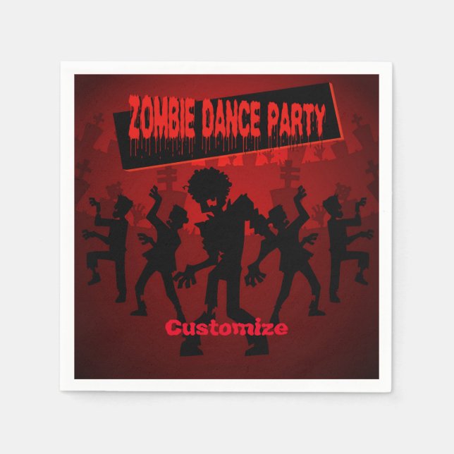 Serviette En Papier Zombie Dance Party Noir & Orange (Devant)