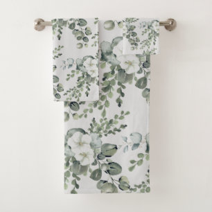 Serviette Fleurs Blanches Élégantes et Verdure