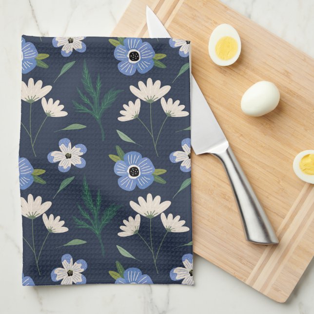 Serviette Florale Bleue Et Blanche (Quart Plié)