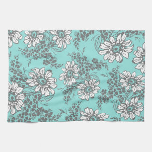 Serviette florale grise de tissu de cuisine d'Aqua