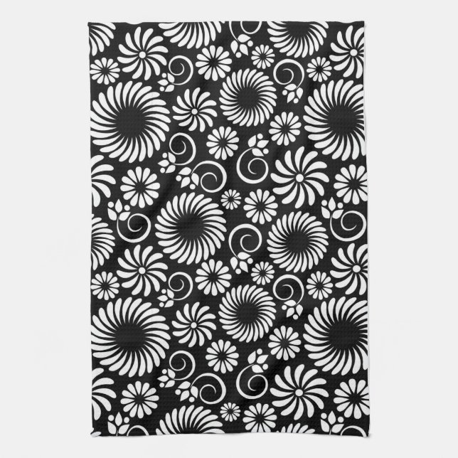 Serviette florale noire et blanche (Vertical)